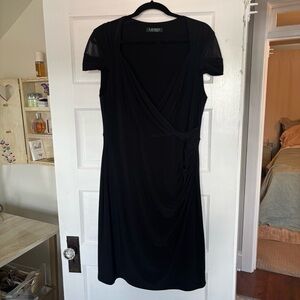LAUREN RALPH LAUREN Black Cap Sleeve Surplice Stretchy Dress
